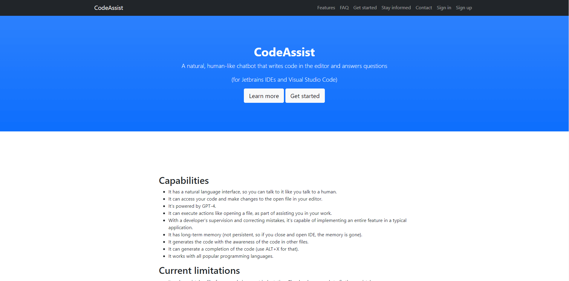 codeassist.tech | A natural, human-like chatbot that writes code in the editor and answers questions