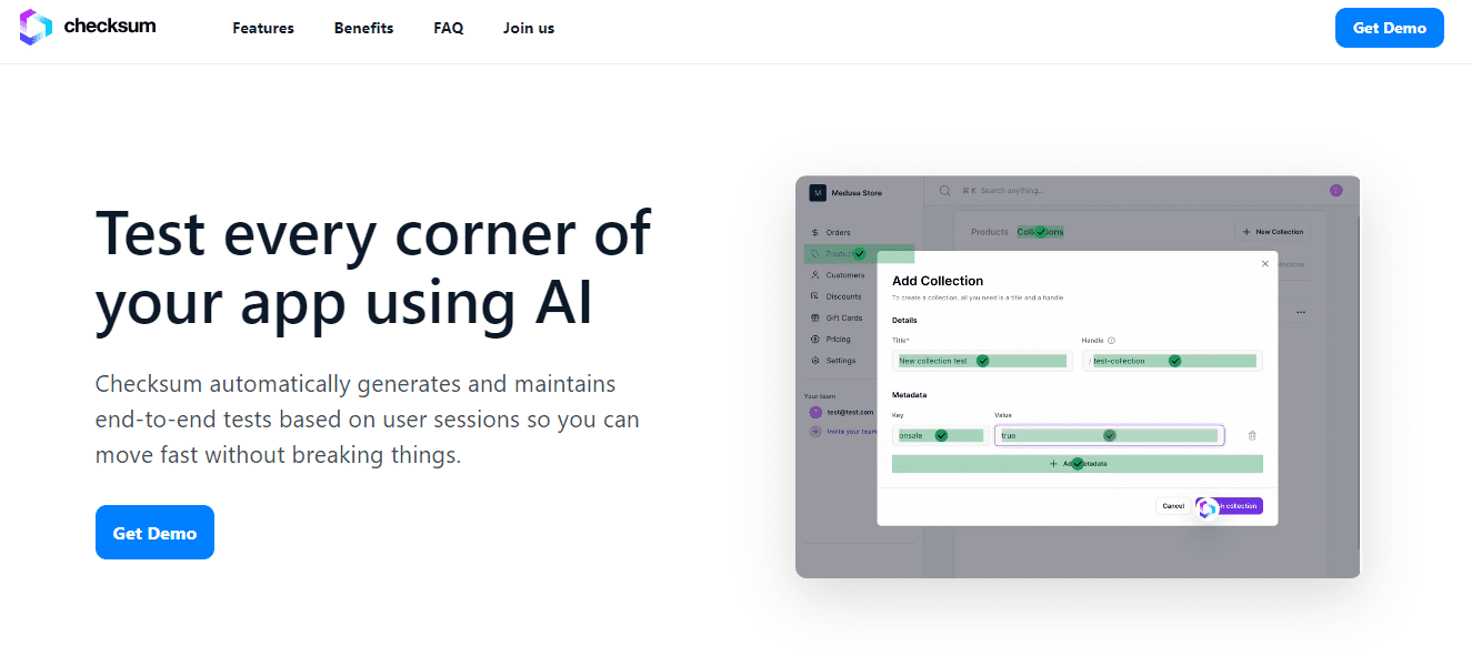 checksum.ai | Test every corner of your app using AI