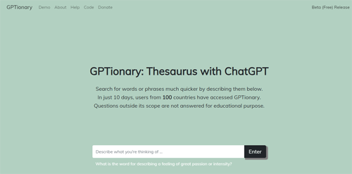 gptionary.com | Thesaurus with ChatGPT