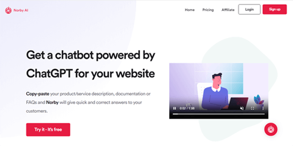 norby.io | Get a chatbot powered by ChatGPT for your website