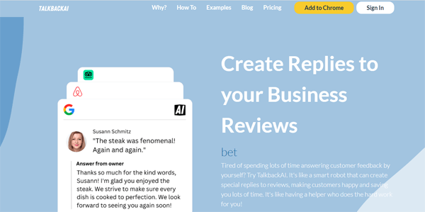 www.talkbackai.com | Create Replies to your Business Reviews